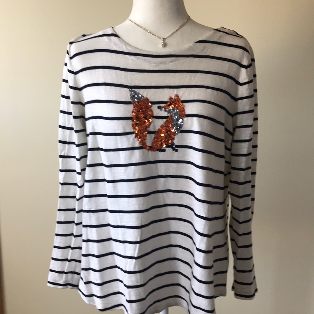 Talbots Sequins Fall Fox black striped long sleeve top in EUC 🍁